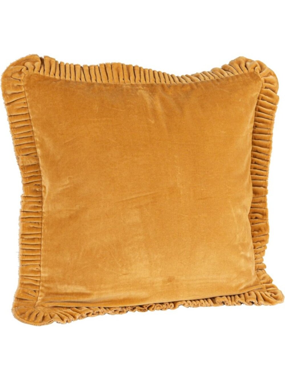 Velvet Ruffled Square Pillow in Mustard - Soft Decorative Cushion for Home Decor